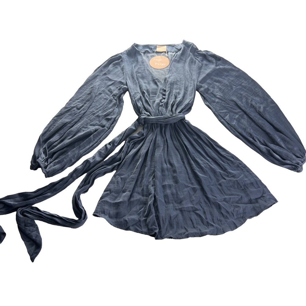 Saige and Paige Women's Flossy Mini Dress Size XS Satin V-Neck Midnight Blue F18